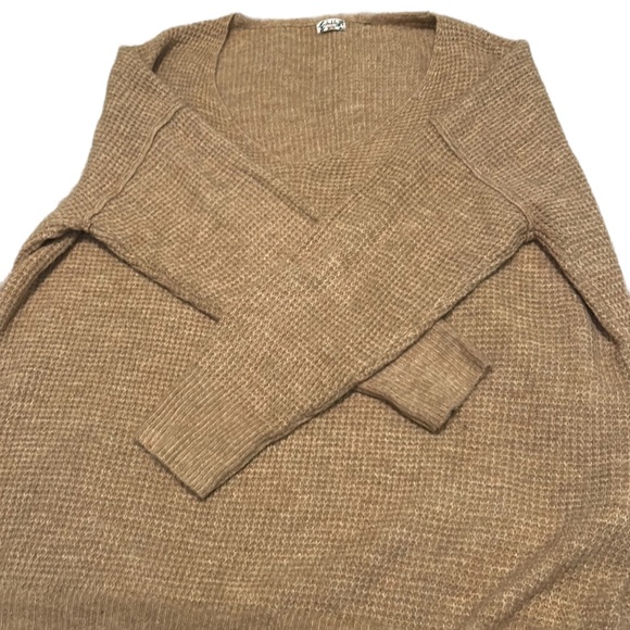 Perfect Free People C.O.M.F.Y. Pullover camel tan waffle V-neck Sweater - Picture 5 of 11